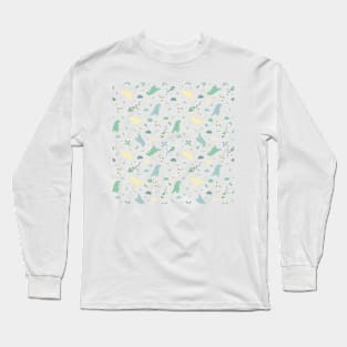 Children's pattern with dinos, airplanes, clouds, stars for fashion clothes, shirt, fabric. Long Sleeve T-Shirt